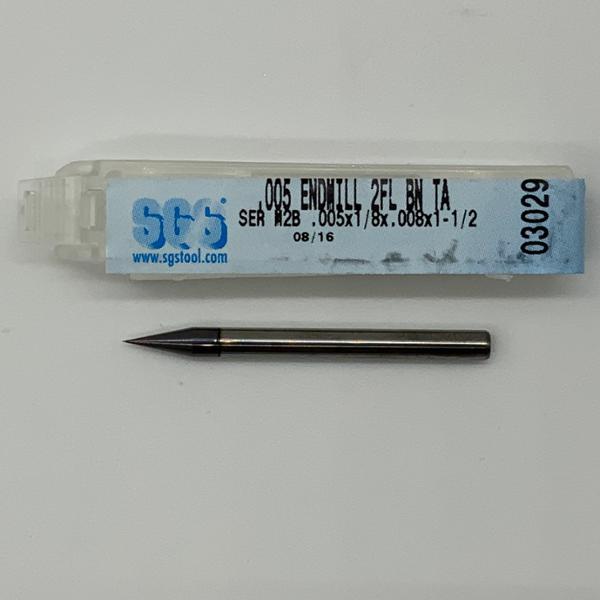 SGS Solid Carbide 2 Flute Ball Endmill .005 Cutting Dia X .008 Flute Length
