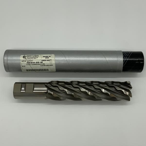 Weldon Cobalt 6 Flute Endmill 1.500 (1-1/2”) Cutting Dia X 6.0 Flute Length With .125 Corner Radius