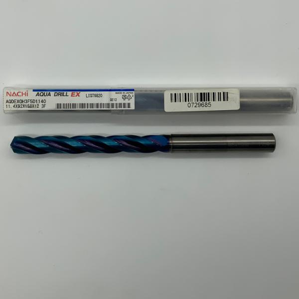 Nachi Solid Carbide 3 Flute Drill .4488 (11.4mm) Cutting Dia X 3.62 Flute Length Coolant Thru