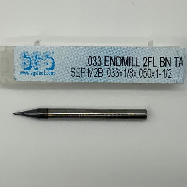 SGS Solid Carbide 2 Flute Ball Endmill .033 Cutting Dia X .050 Flute Length