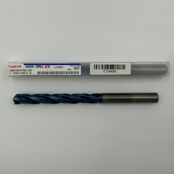 Nachi Solid Carbide 3 Flute Drill .4528 (11.5mm) Cutting Dia X 3.62 Flute Length Coolant Thru