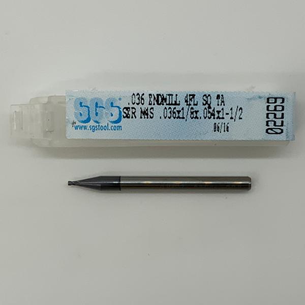 SGS Solid Carbide 4 Flute Endmill .036 Cutting Dia X .054 Flute Length