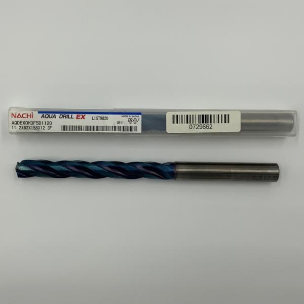 Nachi Solid Carbide 3 Flute Drill .4409 (11.2mm) Cutting Dia X 3.62 Flute Length Coolant Thru