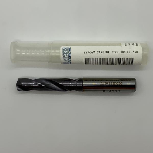 Sphinx Solid Carbide 2 Flute Drill .4531 (29/64”) Cutting Dia X 1.72 Flute Length Coolant Thru