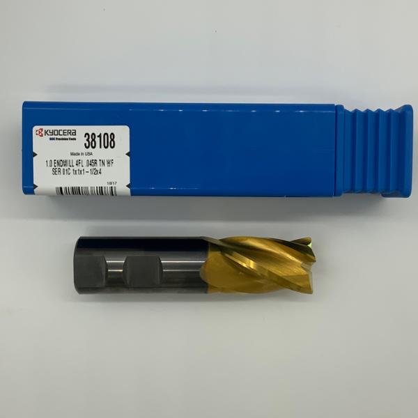 Kyocera Solid Carbide 4 Flute Endmill 1.00 (25.4mm) Cutting Dia X 1.5 Flute Length With .045 Corner Radius
