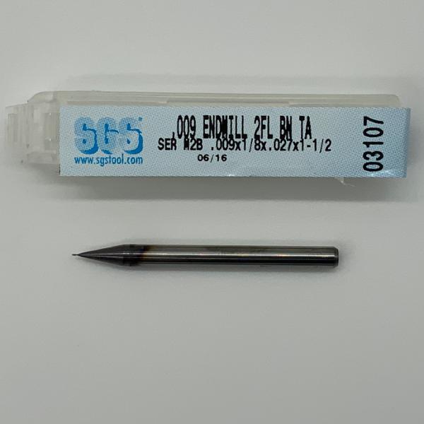 SGS Solid Carbide 2 Flute Ball Endmill .009 Cutting Dia X .027 Flute Length