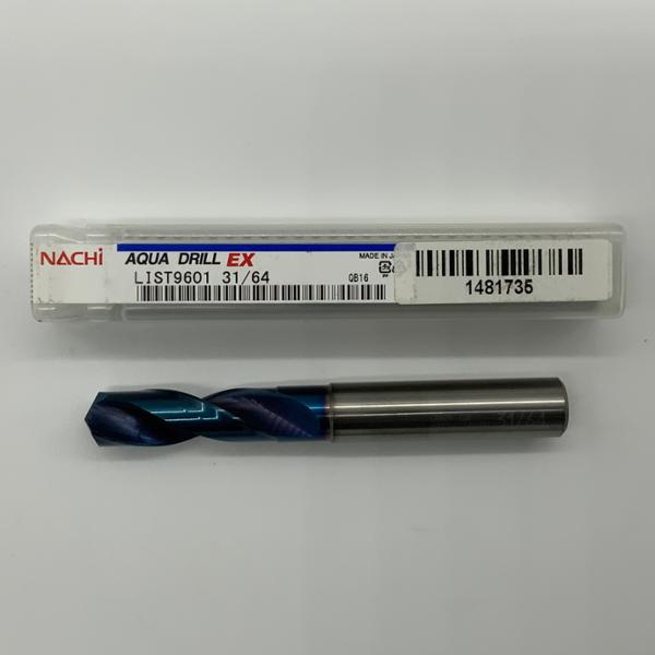 Nachi Solid Carbide 2 Flute Drill .4844 (31/64) Cutting Dia x 1.85 Flute Length