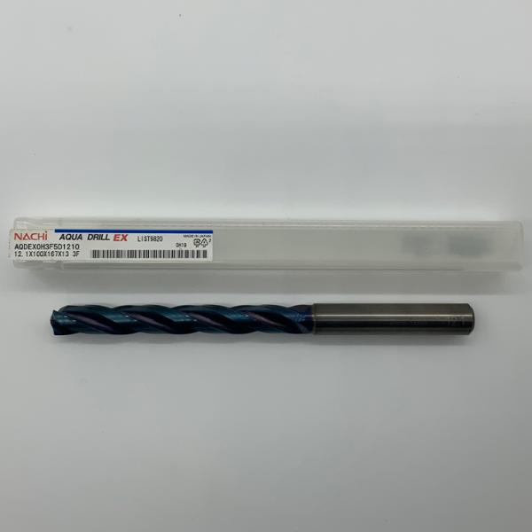 Nachi Solid Carbide 3 Flute Drill .4764 (12.1mm) Cutting Dia X 3.94 Flute Length Coolant Thru