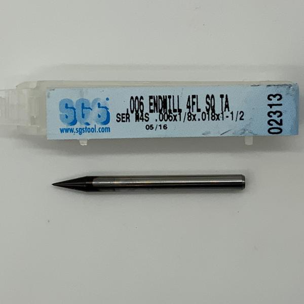 SGS Solid Carbide 4 Flute Endmill .006 Cutting Dia X .018 Flute Length