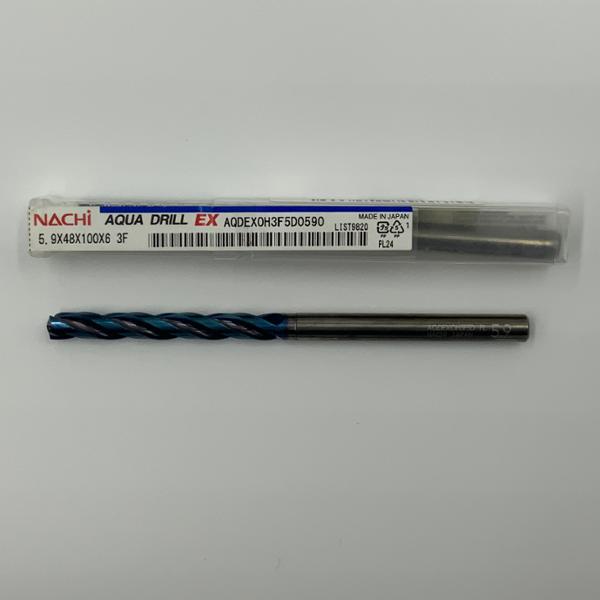 Nachi Solid Carbide 3 Flute Drill .2323 (5.9mm) Cutting Dia X 1.89 Flute Length Coolant Thru