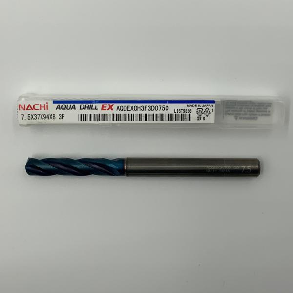 Nachi Solid Carbide 3 Flute Drill .2953 (7.5mm) Cutting Dia X 1.46 Flute Length Coolant Thru