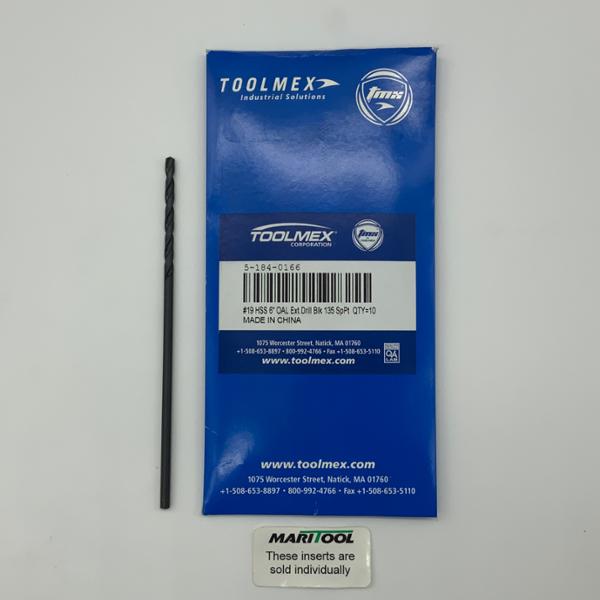 ToolMex HSS 2 Flute Drill .1660 (#19) Cutting Dia X 1.89 Flute Length