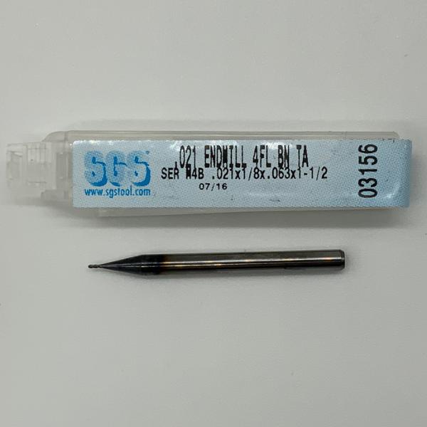 SGS Solid Carbide 4 Flute Ball Endmill .021 Cutting Dia X .063 Flute Length