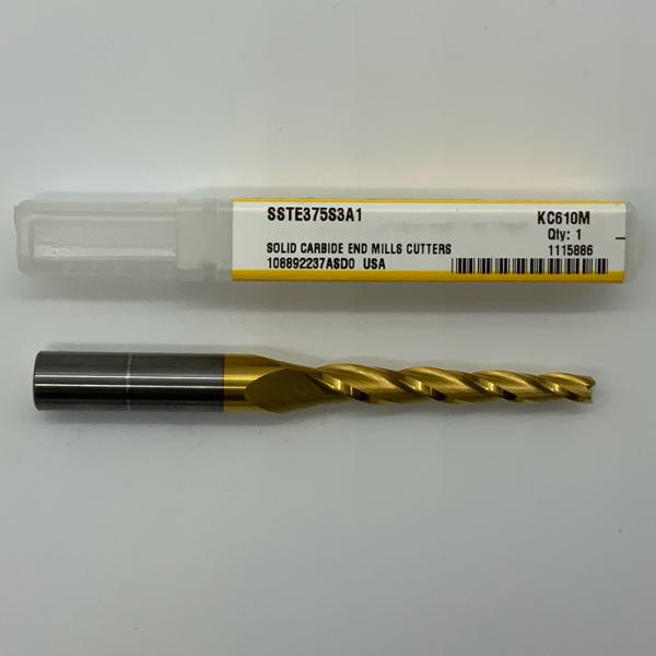 Kennametal Solid Carbide 3 Flute Tapered Endmill Square End .188 Tip Dia X 1.75 Flute Length 1.5 Degree Taper Per Side