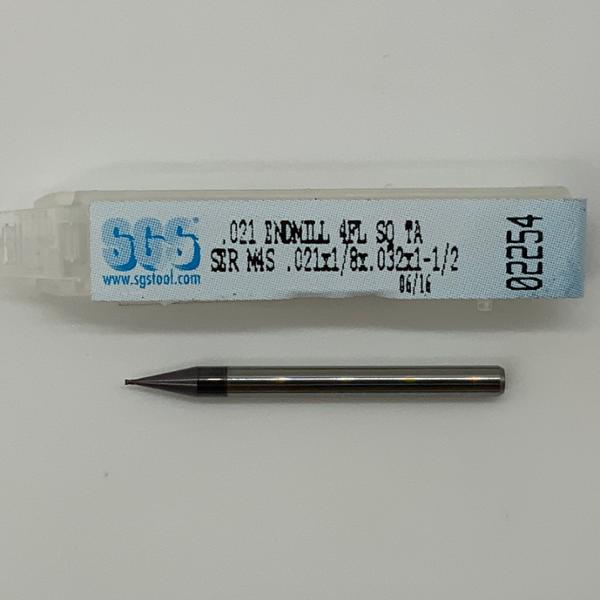 SGS Solid Carbide 4 Flute Endmill .021 Cutting Dia X .032 Flute Length