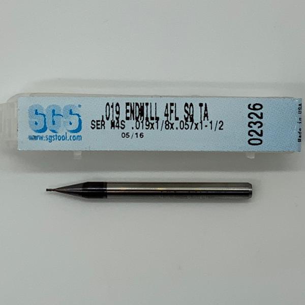 SGS Solid Carbide 4 Flute Endmill .019 Cutting Dia X .057 Flute Length