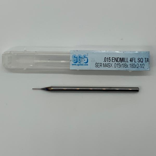 SGS Solid Carbide 4 Flute Endmill .015 Cutting Dia X .180 Flute Length