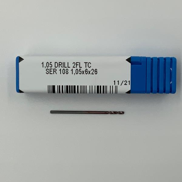 Kyocera Solid Carbide 2 Flute Drill .0413 (1.05mm) Cutting Dia X .23 Flute Length