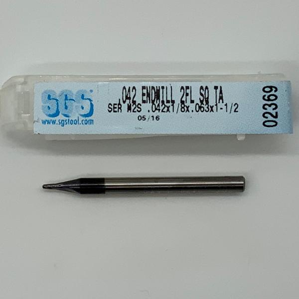 SGS Solid Carbide 2 Flute Endmill .042 Cutting Dia X .063 Flute Length