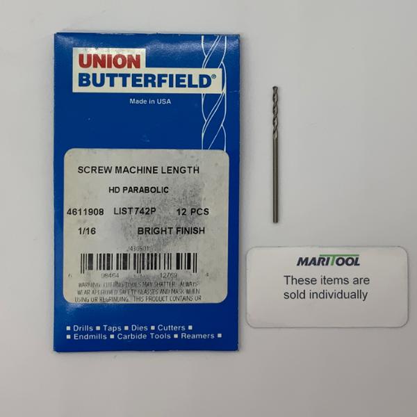 Widia HSS 2 Flute Drill .0625 (1/16”) Cutting Dia X .57 Flute Length