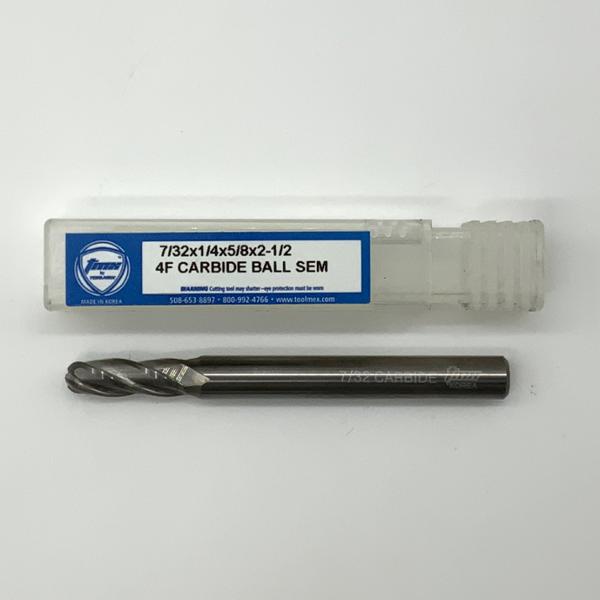 ToolMex Solid Carbide 4 Flute Ball Endmill .2188 (7/32”) Cutting Dia X .63 Flute Length