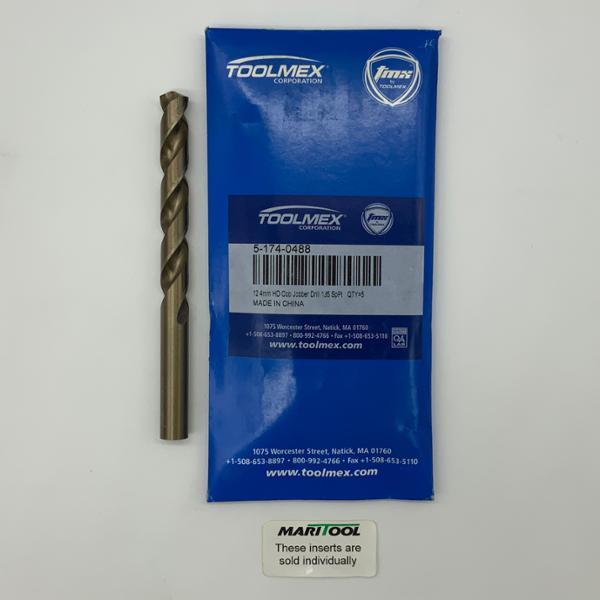 ToolMex HSS 2 Flute Drill .4882 (12.4mm) Cutting Dia X 3.05 Flute Length