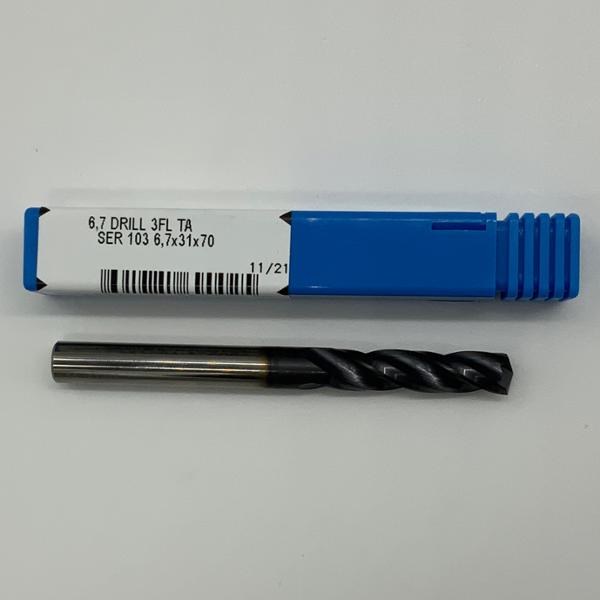 Kyocera Solid Carbide 3 Flute Drill .2683 (6.7mm) Cutting Dia X 1.15 Flute Length