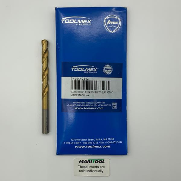 ToolMex HSS 2 Flute Drill .3819 (9.7mm) Cutting Dia X 2.95 Flute Length