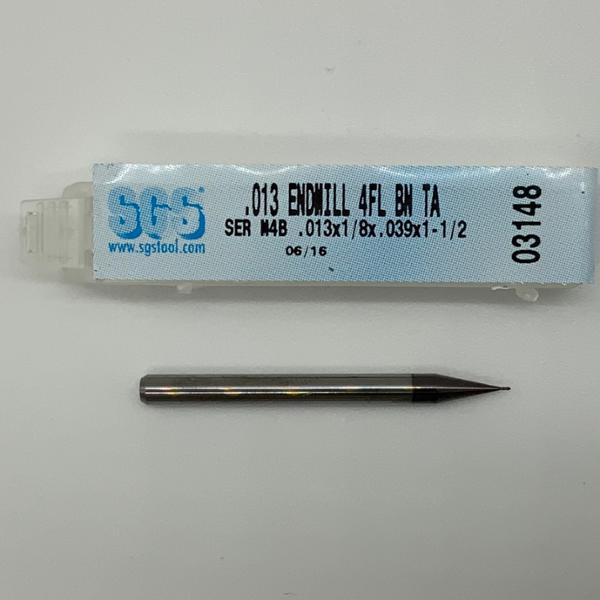 SGS Solid Carbide 4 Flute Ball Endmill .013 Cutting Dia X .039 Flute Length