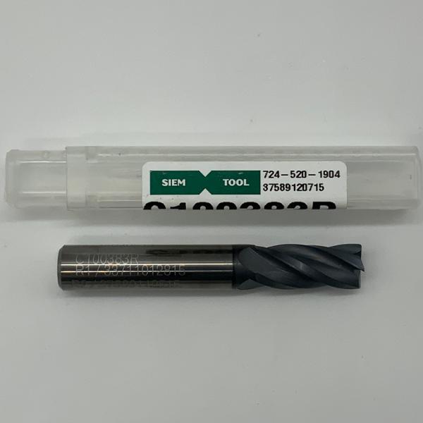 Siem Solid Carbide 4 Flute Endmill .3750 Cutting Dia X .875 Flute Length With .008 Corner Radius