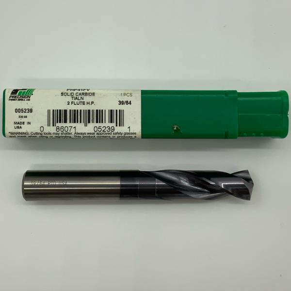 Precision Twist Solid Carbide 2 Flute Drill .6094 (39/64”) Cutting Dia X 1.90 Flute Length