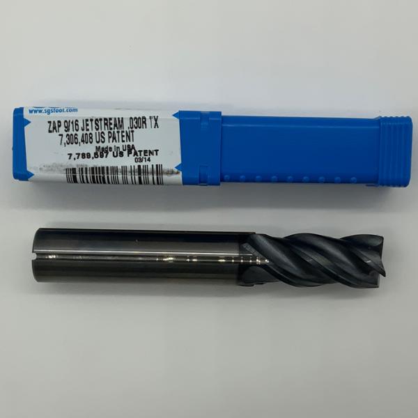 SGS Solid Carbide 4 Flute Endmill .5625 (9/16) Cutting Dia X 1.13 Flute Length With .030 Corner Radius Jetstream Coolant