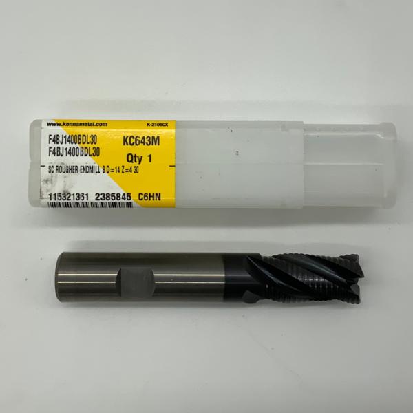 Kennametal Solid Carbide 4 Flute Roughing Endmill .5512 (14mm) Cutting Dia X 1.08 Flute Length With .030 Corner Chamfer