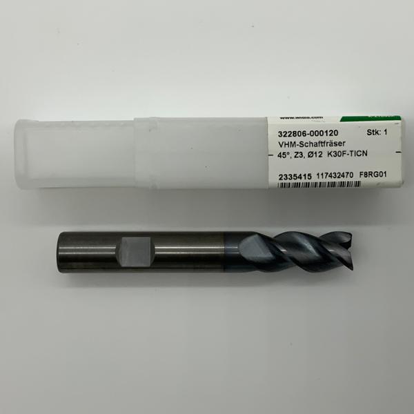 Widia Solid Carbide 3 Flute Endmill .4724 (12mm) Cutting Dia X 1.06 Flute Length With .008 Corner Chamfer