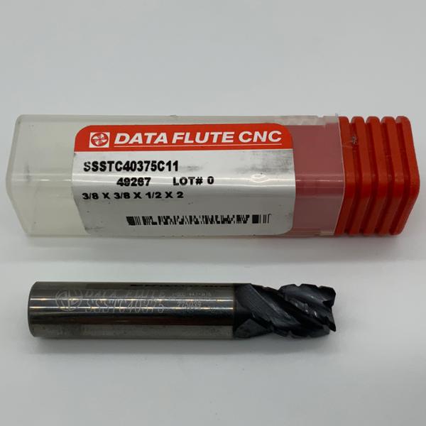 Data Flute CNC Solid Carbide 4 Flute Endmill With Chip Breaker .3750 (3/8) Cutting Dia X .50 Flute Length With .020 Corner radius
