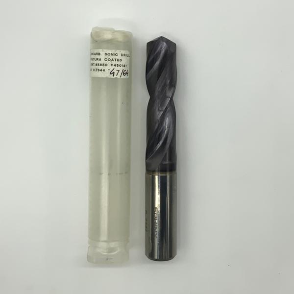 Sphinx Solid Carbide 2 Flute Drill .7344 (47/64”) Cutting Dia X 2.46 Flute Length