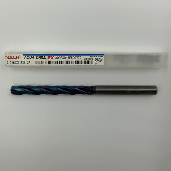 Nachi Solid Carbide 3 Flute Drill .3031 (7.7mm) Cutting Dia X 2.52 Flute Length Coolant Thru