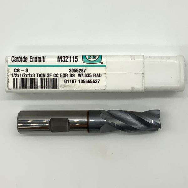 Metal Removal Solid Carbide 3 Flute Endmill .5000 (1/2”) Cutting Dia X 1.0 Flute Length With .035” Corner Radius