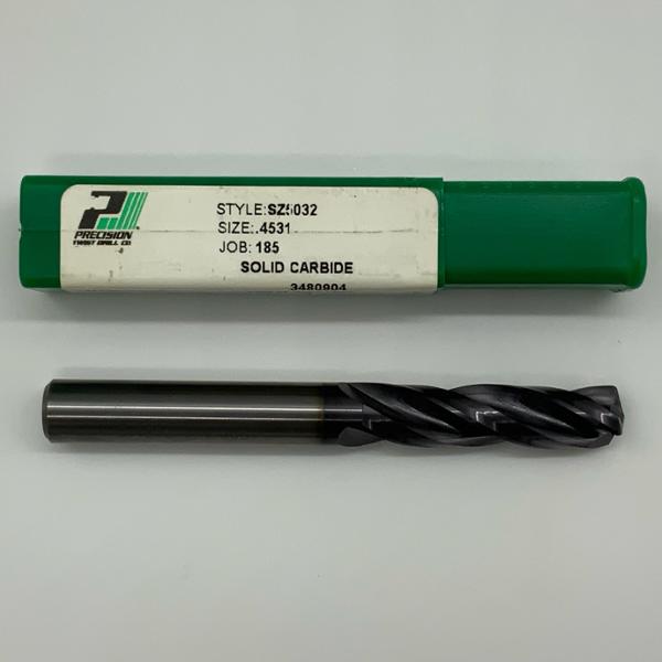 Precision Twist Solid Carbide 3 Flute Drill .4531 (29/64”) Cutting Dia X 1.48 Flute Length Coolant Thru