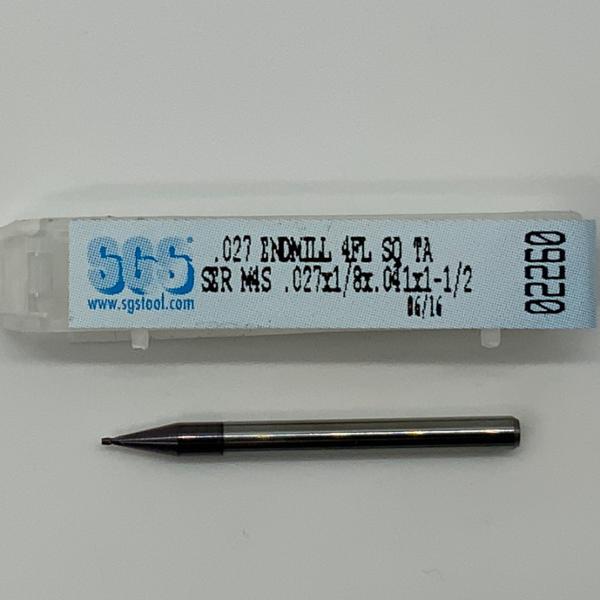 SGS Solid Carbide 4 Flute Endmill .027 Cutting Dia X .041 Flute Length