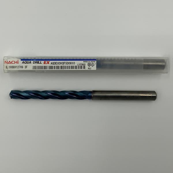 Nachi Solid Carbide 3 Flute Drill .3189 (8.1mm) Cutting Dia X 2.68 Flute Length Coolant Thru
