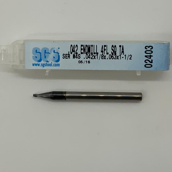 SGS Solid Carbide 4 Flute Endmill .042 Cutting Dia X .063 Flute Length