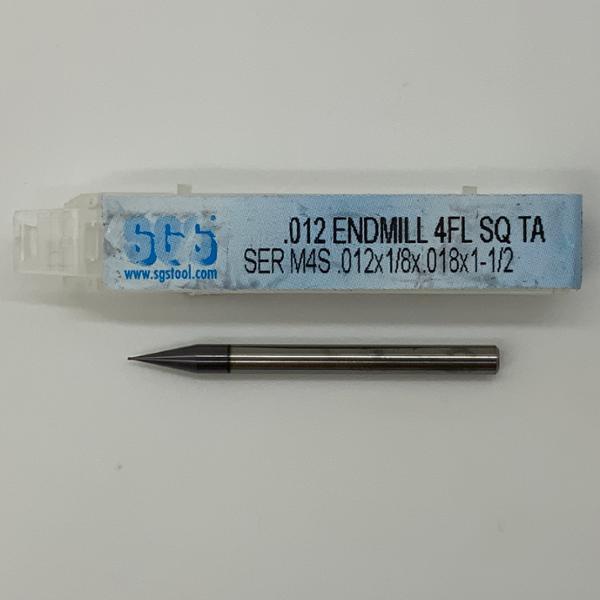 SGS Solid Carbide 4 Flute Endmill .012 Cutting Dia X .018 Flute Length