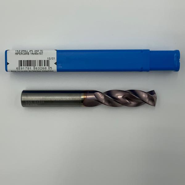 Kyocera Solid Carbide 2 Flute Drill .5512 (14mm) Cutting Dia X 1.80 Flute Length