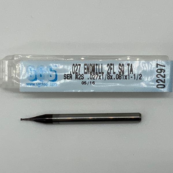 SGS Solid Carbide 2 Flute Endmill .027 Cutting Dia X .081 Flute Length
