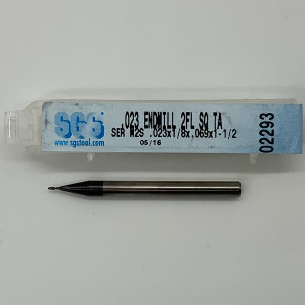 SGS Solid Carbide 2 Flute Endmill .023 Cutting Dia X .069 Flute Length