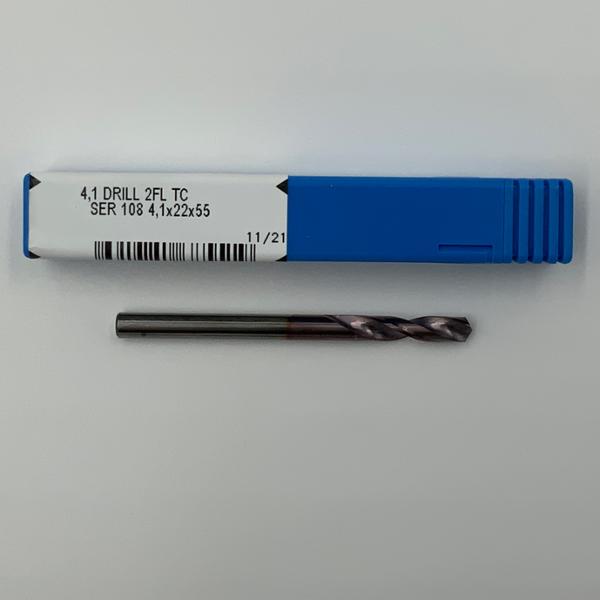Kyocera Solid Carbide 2 Flute Drill .1614 (4.1mm) Cutting Dia X .72 Flute Length