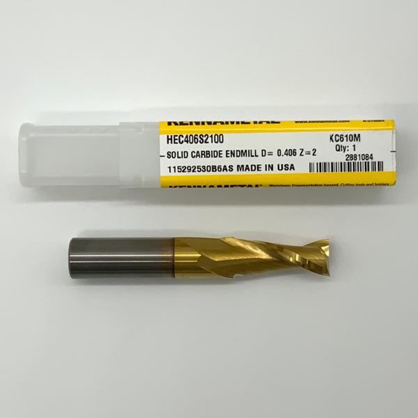 Kennametal Solid Carbide 2 Flute Endmill .4062 (13/32”) Cutting Dia X 1.0 Flute Length