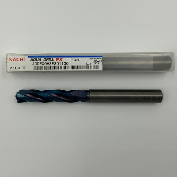 Nachi Solid Carbide 3 Flute Drill .4449 (11.3mm) Cutting Dia X 2.24 Flute Length Coolant Thru