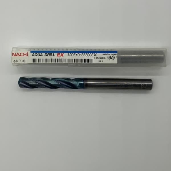 Nachi Solid Carbide 3 Flute Drill .3425 (8.7mm) Cutting Dia X 1.77 Flute Length Coolant Thru